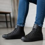 Convole Non-Slip Work Shoes for Men, Leather Slip-Resistant (Oil & Water) Sneakers for Food Service, Black High Top Restaurant Server Boots, Comfortable Casual Anti-Slip Chef Kitchen Shoes