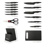 KATISUN 16 Pieces Kitchen Knife Block Set with Cutting Board, German Stainless Steel Knife Set with Sharpener, Dishwasher Safe, Anti-Slip Handle, 6 Steak Knives, Black