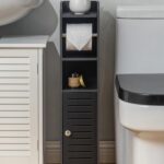 AOJEZOR Toilet Paper Holder Stand: Freestanding No Drill PVC Bathroom Storage for Apartment Renters -Protect Rental Deposit- Small Space Storage Solution