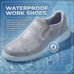 LANSNBO Non-Slip Waterproof Shoes for Women Wide Width, Slip-On Work Walking Sneakers, Arch Support Lightweight, Water & Oil Resistant for Kitchen Chefs Food Service Nurses Cleaners (Gray-40)
