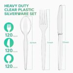 FOCUSLINE 360 Count Clear Plastic Silverware, 120 Forks, Knives and Spoons Each, BPA-Free, Heavy Duty Disposable Cutlery Set, Premium Disposable Flatware Plastic Utensils for Party Everyday Use