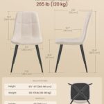 VASAGLE Dining Chairs, Set of 4 Dining Room Chairs, Metal Frame, Adjustable Feet, Easy to Clean, Chenille Fabric, Glacier-Textured Synthetic Leather, for Kitchen, Cream White UKDC188W01