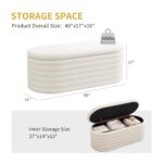 Ball & Cast 40″ Oval Ottoman with Storage, Chenille Upholstered Entryway Bench with Safty Hinges for Living Room, End of Bed, No Assembly Required,White