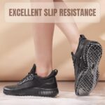 SHULOOK Non Slip Work Shoes for Women Food Service Water Resistant Sneakers Waterproof Kitchen Chef Restaurant Lace Up Walking Lightweight Comfortable Nursing Working Footwear Black Size 6