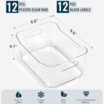12 PACK Multiuse Clear Plastic Storage Bins for Organizing w/ Labels – Home, Kitchen, Bathroom, Office, Pantry Cabinet Shelf Organizer Bins – SOHO Collection, RV, Fridge Organization Containers