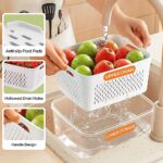 5-Pack Fruit Storage Containers for Fridge with Removable Colanders, 4 in 1 Produce Storage Containers with Lids, Leakproof Fridge Organizer Bins for Salad Berry Lettuce Vegetables Meat Keeper Fresh