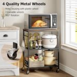 Homleke 3-Tier Rolling Kitchen Microwave Cart, Kitchen Utility Cart on Lockable Wheels, Coffee Bar Table Station with 6 S-Shaped Hooks, Small Appliance Storage Shelf, Rustic Brown and Black
