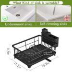 Kmiectse Dish Drying Rack – Space-Saving Small Dish Rack for Kitchen Counter, Rust-Resistant Kitchen Drying Rack, Compact Dish Drainer Organizer with Utensil Holder for Home Kitchen, Black