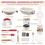 Sourdough Bread Baking Supplies, Sourdough Starter Kit with Cotton Rope Oval & Round Bread Proofing Basket and Sourdough Starter Jar, Artisan Bread Making Kit Ideal Gift for Bakers, Women Wife Mom Red