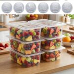 Meyeyaia 6 Pack Plastic Restaurant Containers with Lids, 1/3 Size 4 Inch Deep Commercial Food Storage Containers, Stackable Clear Food Pans for Kitchen, Restaurant, Cafeteria Foods Prep, 3.77qt/ 3.57L
